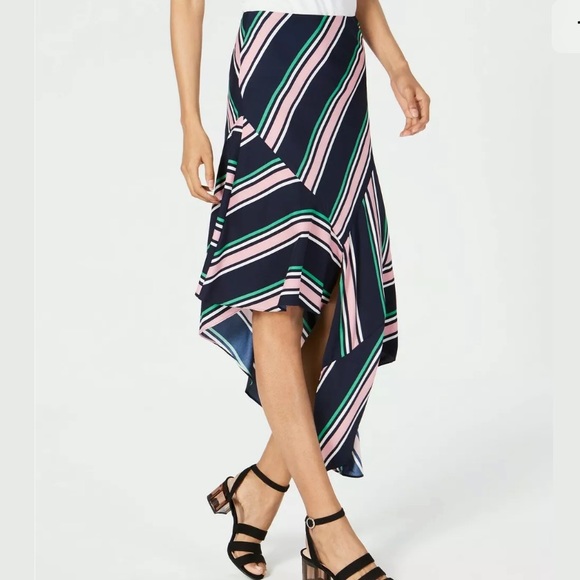 🔥BAR III🔥Striped Asymmetrical Maxi Skirt Navy Size 4 NWT - Picture 1 of 5